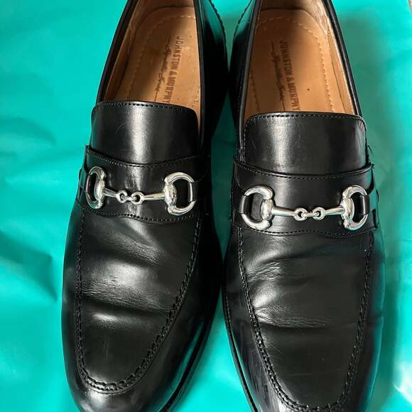 Johnston & Murphy Black Leather Bit Loafers - Dress Shoes - Picture 3 of 8